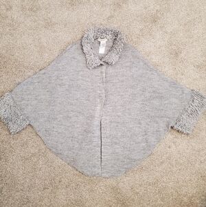 Cocorio Gray Knit Poncho with Fancy Trim - Made In Italy